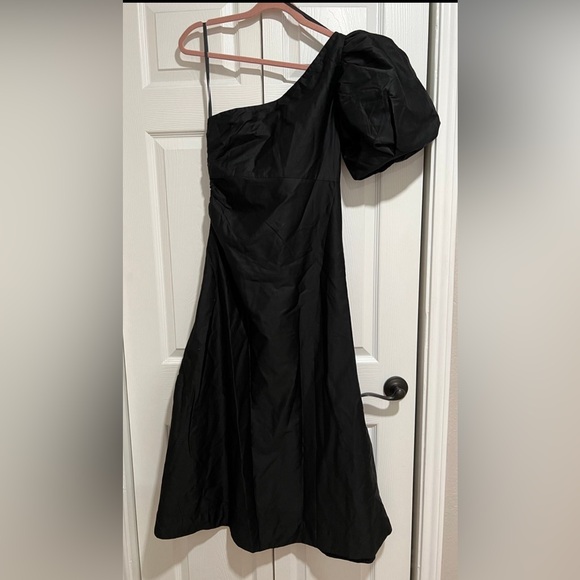 NWT SMALL Anthropologie Aureta one shoulder midi little black dress puff sleeve - Picture 5 of 9